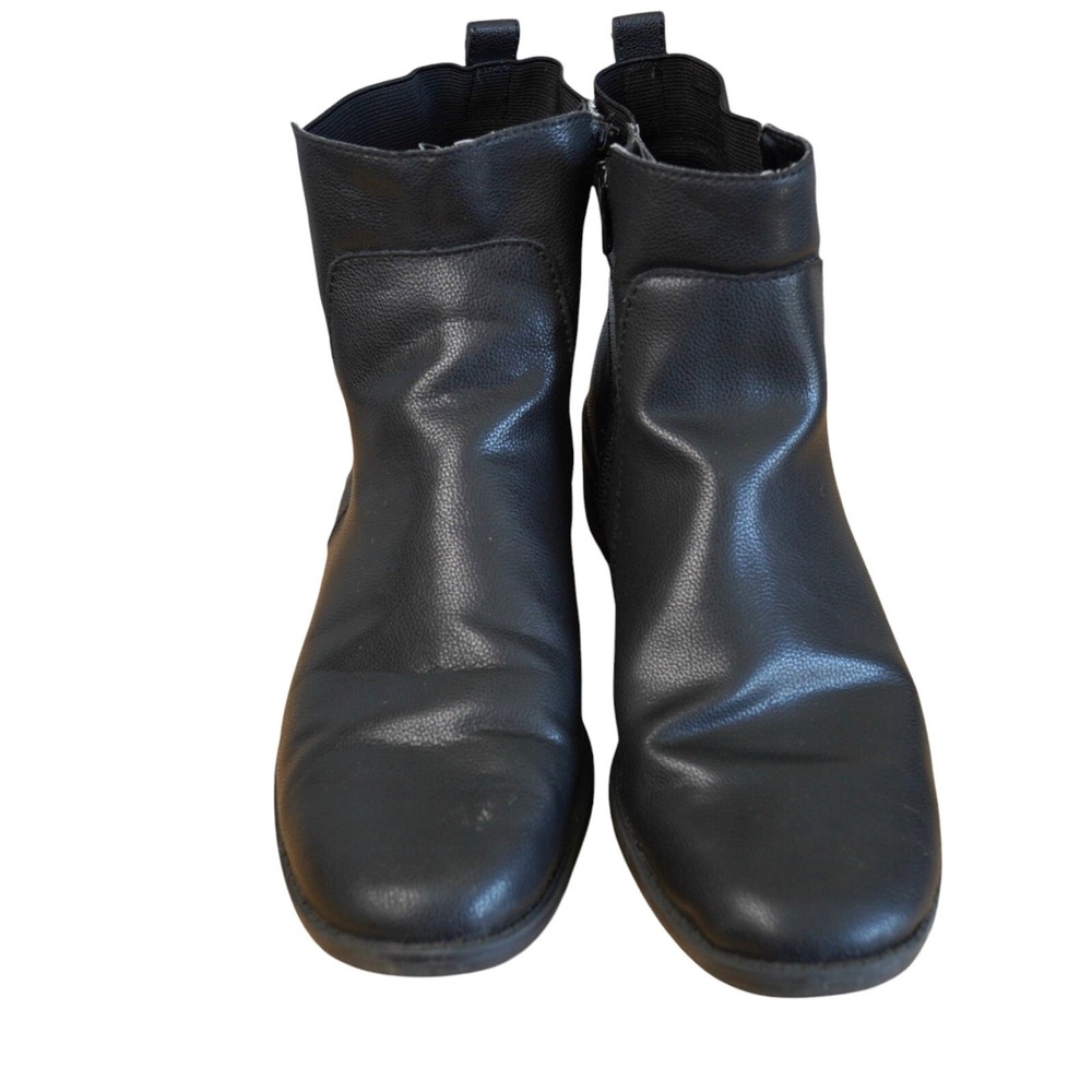 Anne Klein Black Leather Ankle Boots With Side Buckles & Zippers - Size 8M